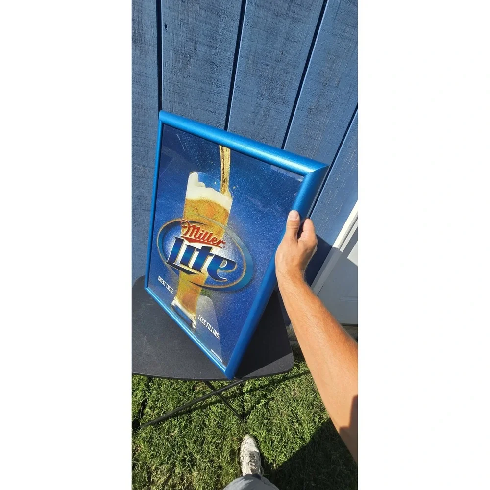 Miller Lite beer sign mirror reflective plaque framed wall display bar 32x26